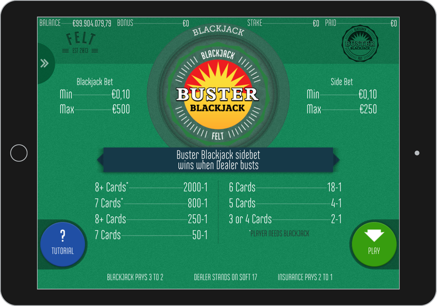 Play Buster Blackjack Online at Casino.com UK
